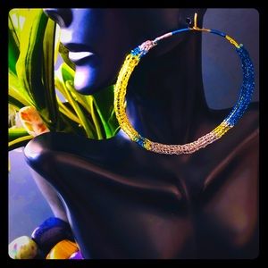 2.75” Handmade Color Block Crochet Hoop Earrings